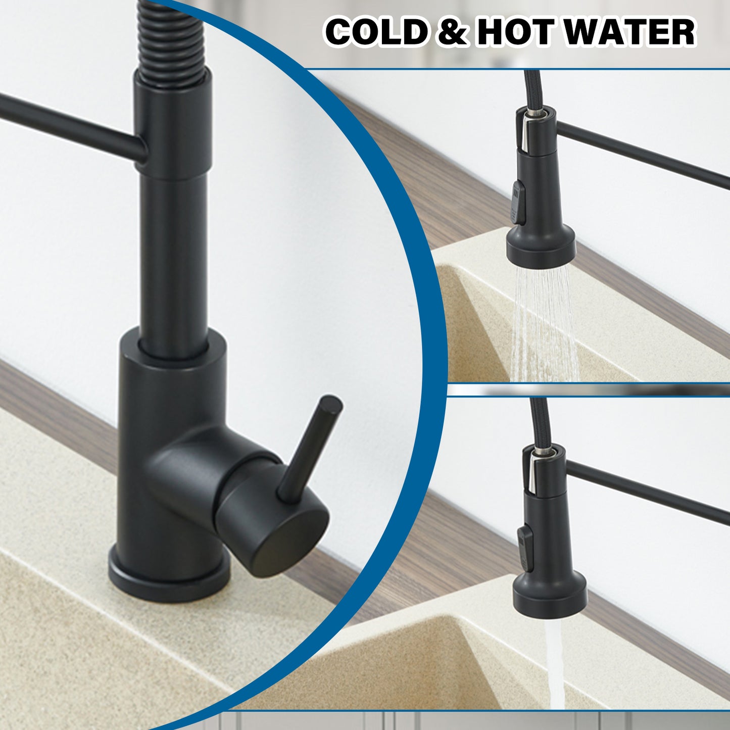 Single Handle Pull-Down Sprayer Kitchen Faucet in Matte Black