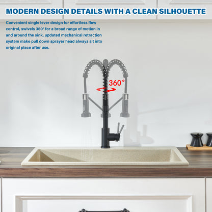 Single Handle Pull-Down Sprayer Kitchen Faucet in Matte Black