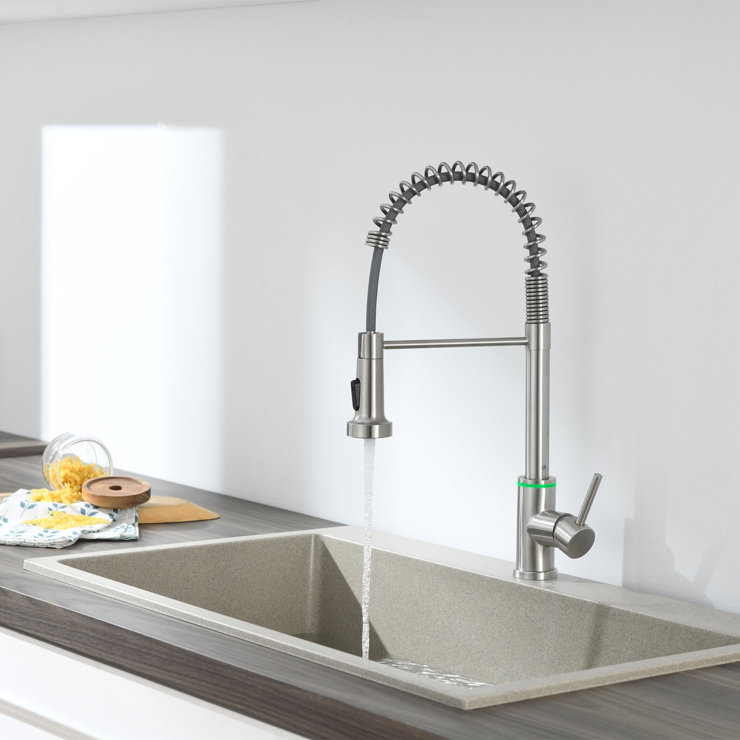 Single Handle Pull Down Sprayer Kitchen Faucet Single Handle with LED light in Brushed Nickel