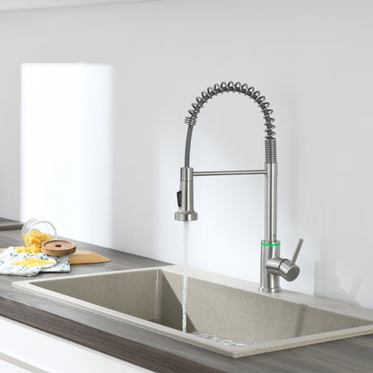 Single Handle Pull Down Sprayer Kitchen Faucet Single Handle with LED light in Brushed Nickel