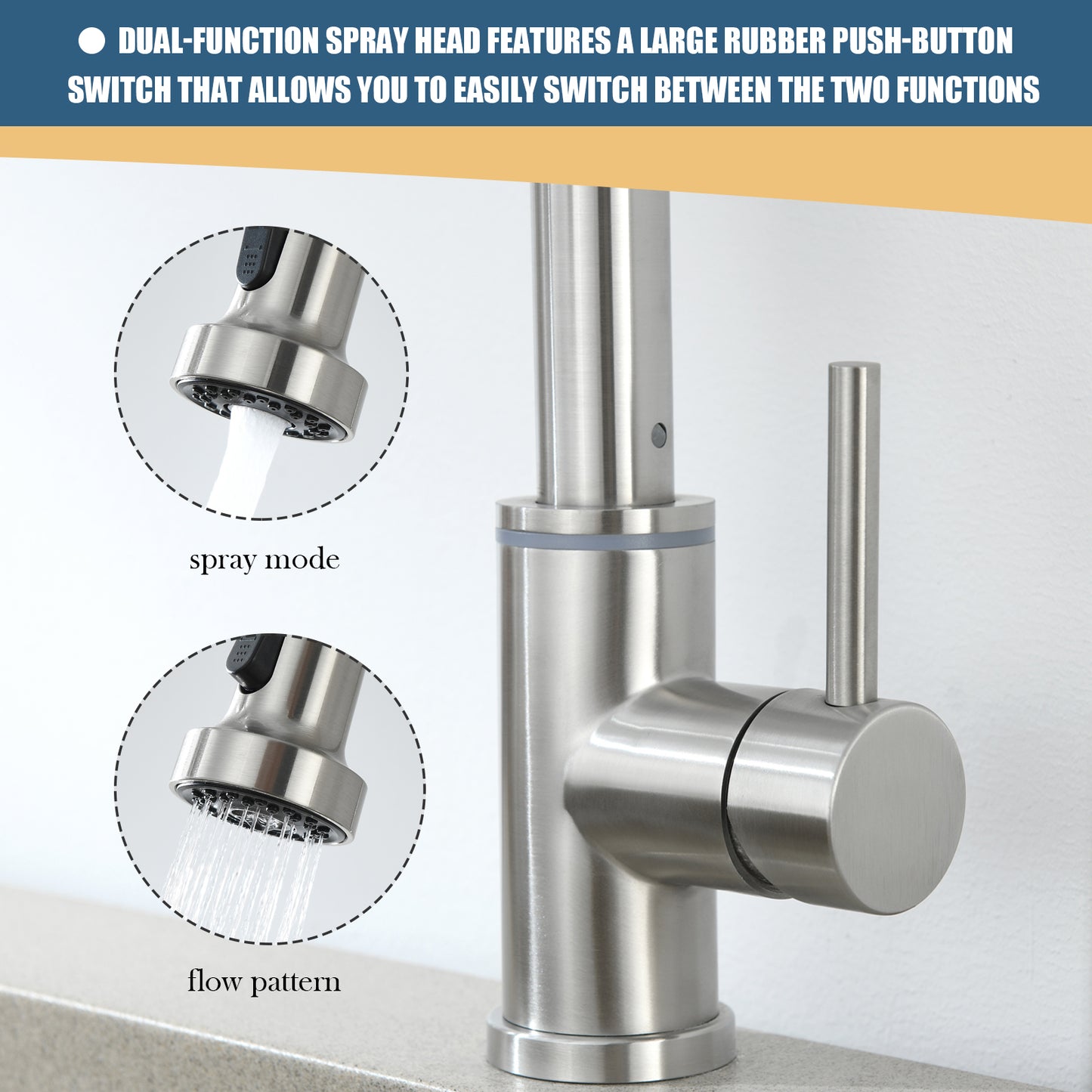 Single Handle Pull Down Sprayer Kitchen Faucet Single Handle with LED light in Brushed Nickel