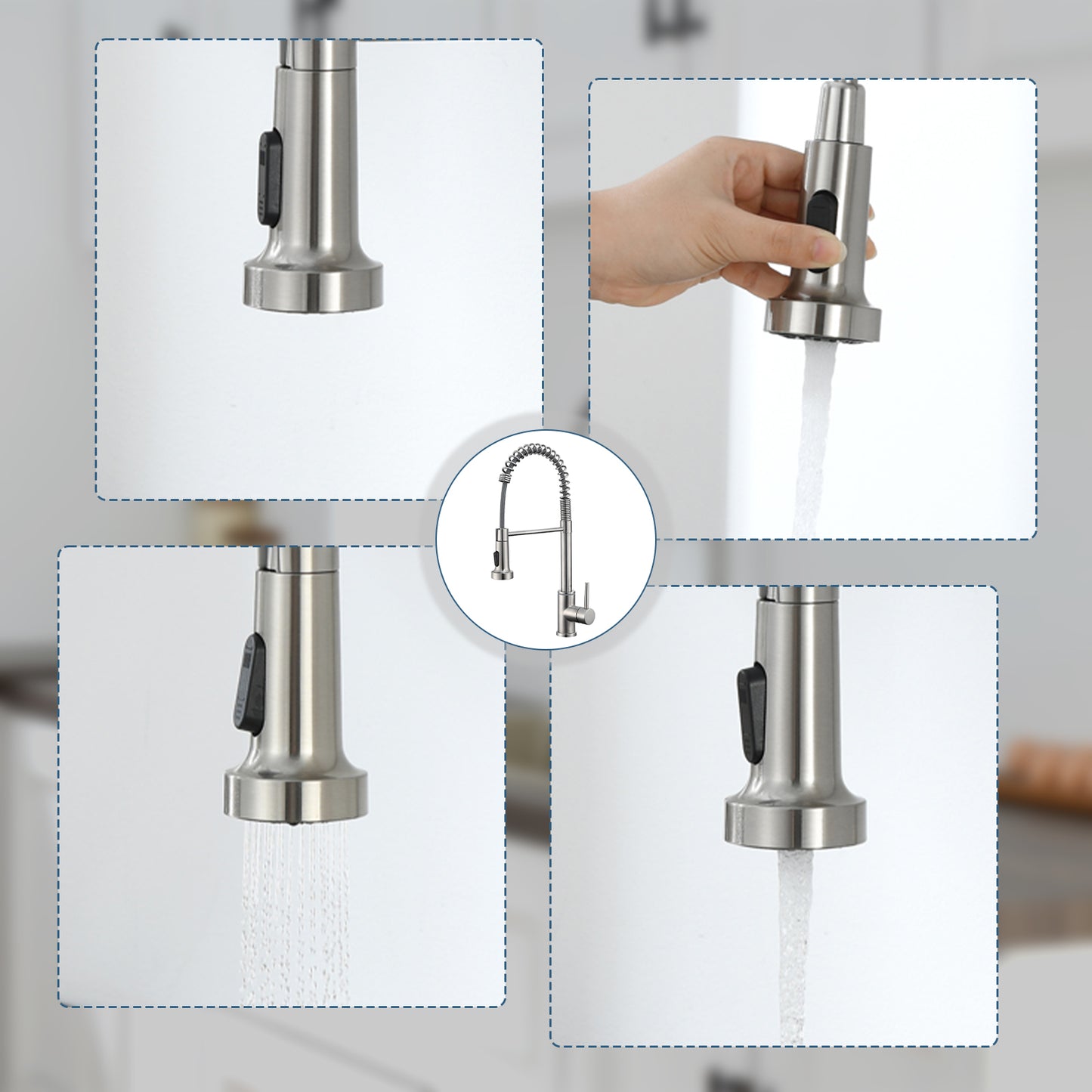Single Handle Pull Down Sprayer Kitchen Faucet Single Handle with LED light in Brushed Nickel