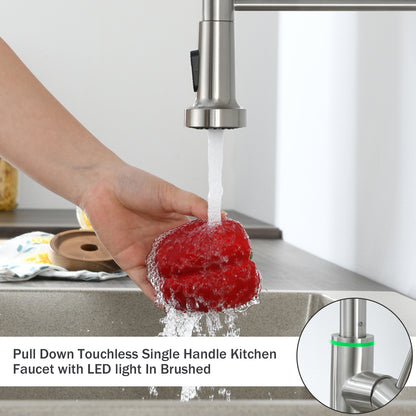 Single Handle Pull Down Sprayer Kitchen Faucet Single Handle with LED light in Brushed Nickel