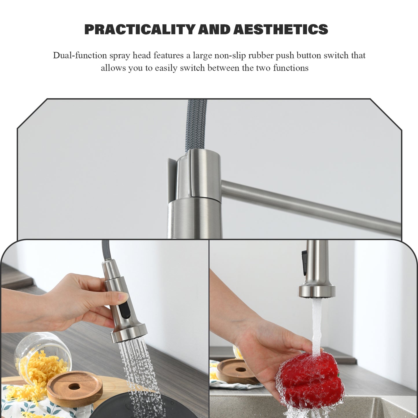 Single Handle Pull Down Sprayer Kitchen Faucet Single Handle with LED light in Brushed Nickel