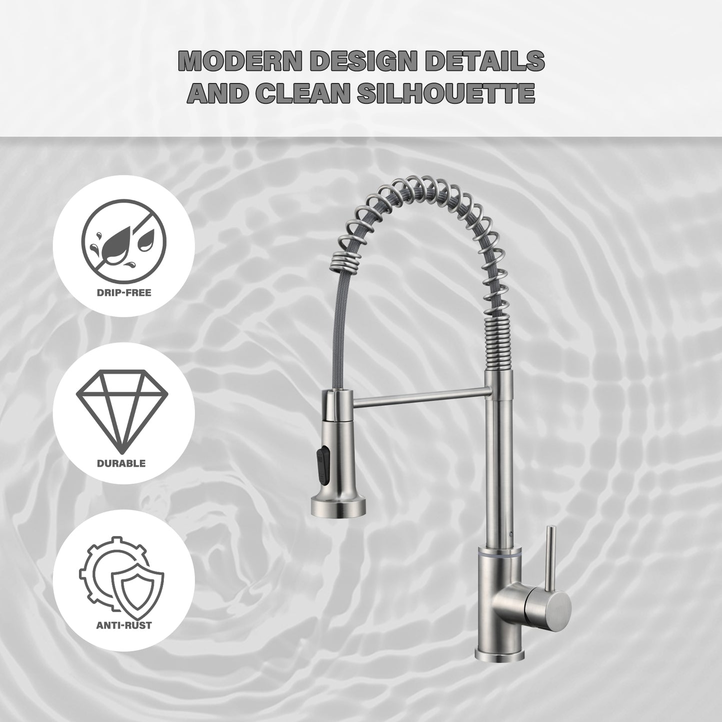Single Handle Pull Down Sprayer Kitchen Faucet Single Handle with LED light in Brushed Nickel