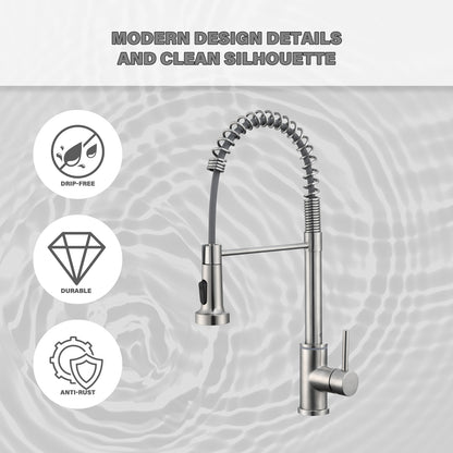 Single Handle Pull Down Sprayer Kitchen Faucet Single Handle with LED light in Brushed Nickel