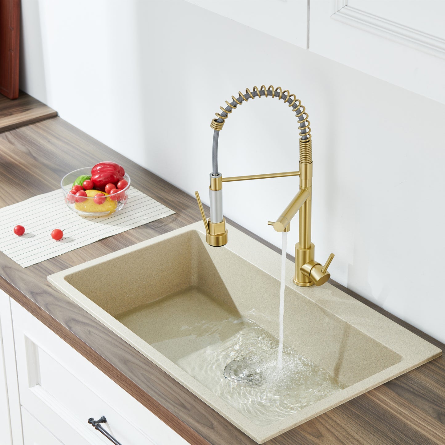 Single Handle Pull-Down Sprayer Kitchen Faucet in Brushed Gold Questions & Answers