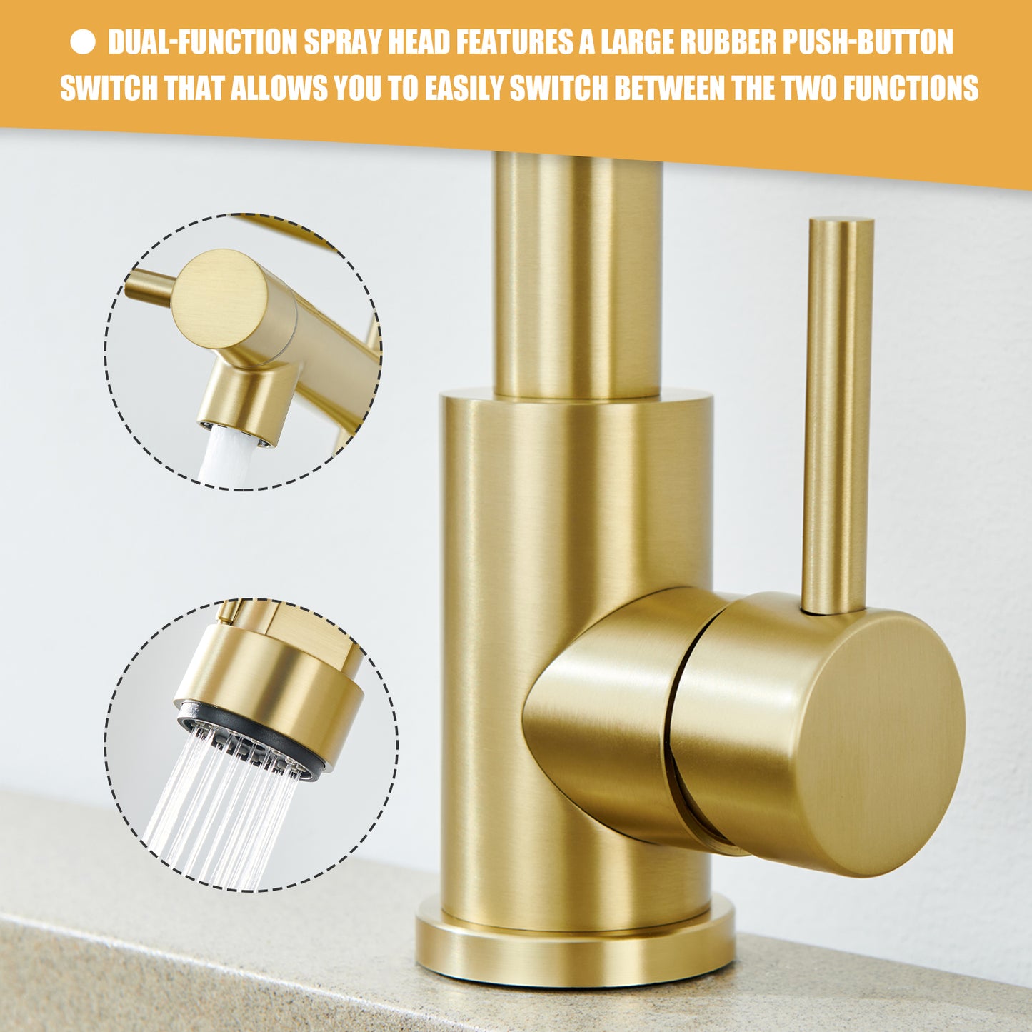 Single Handle Pull-Down Sprayer Kitchen Faucet in Brushed Gold Questions & Answers