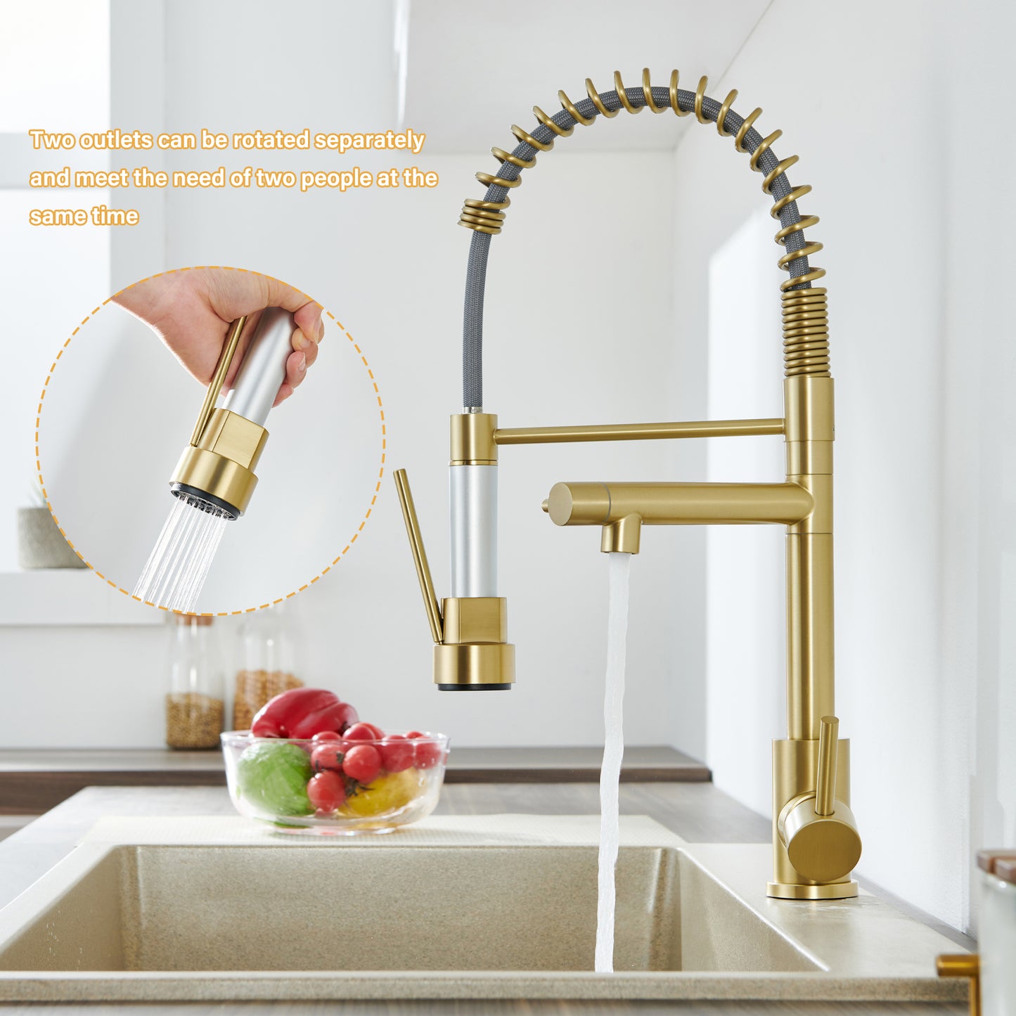 Single Handle Pull-Down Sprayer Kitchen Faucet in Brushed Gold Questions & Answers