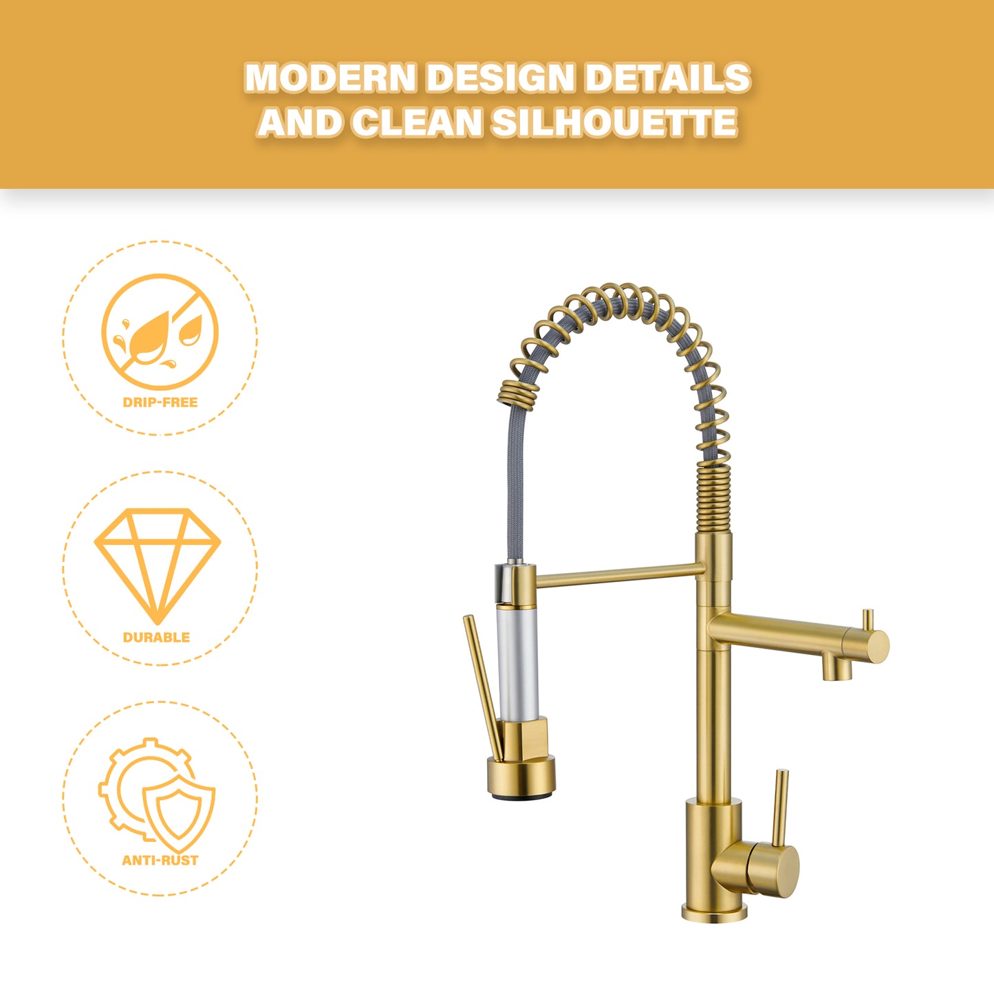 Single Handle Pull-Down Sprayer Kitchen Faucet in Brushed Gold Questions & Answers