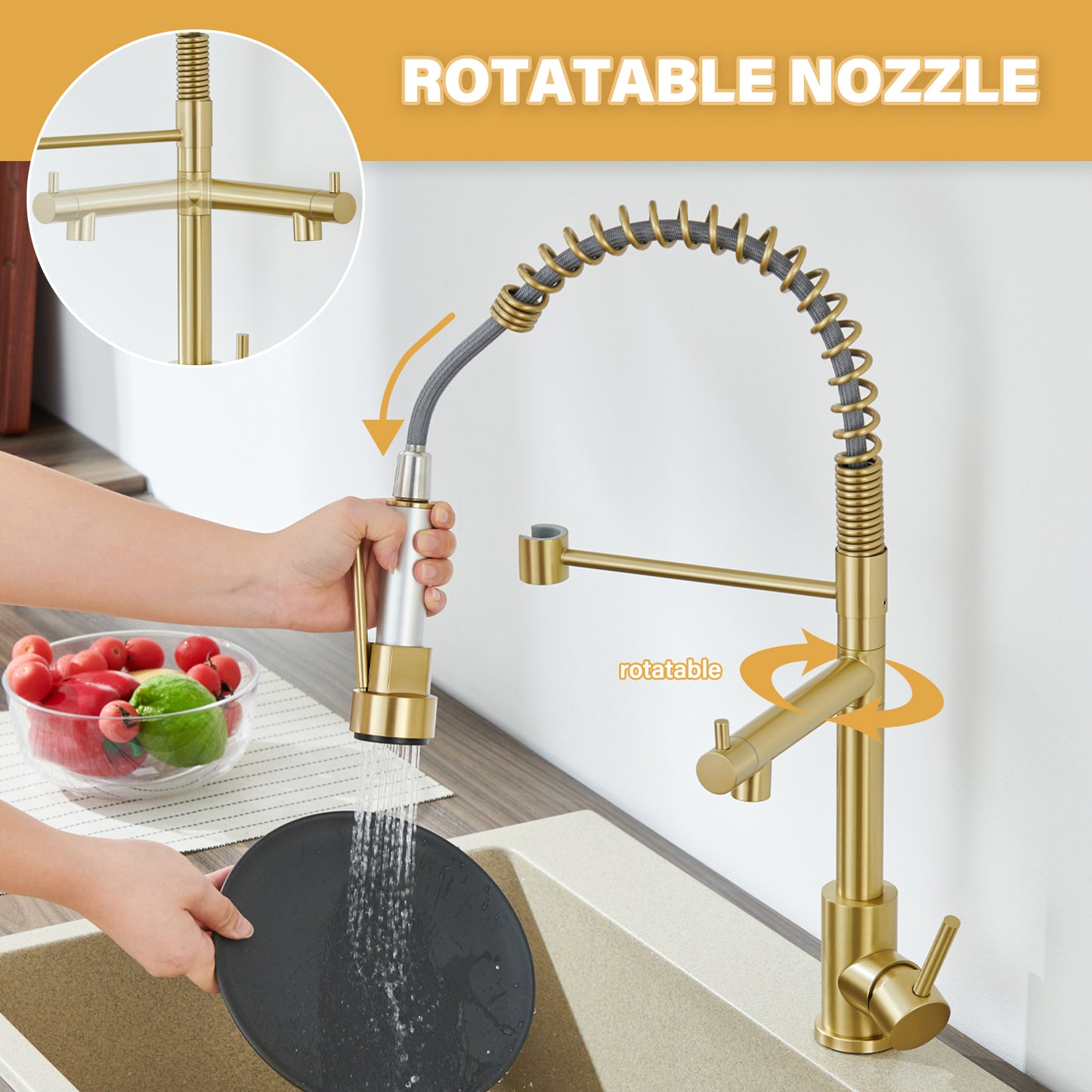 Single Handle Pull-Down Sprayer Kitchen Faucet in Brushed Gold Questions & Answers