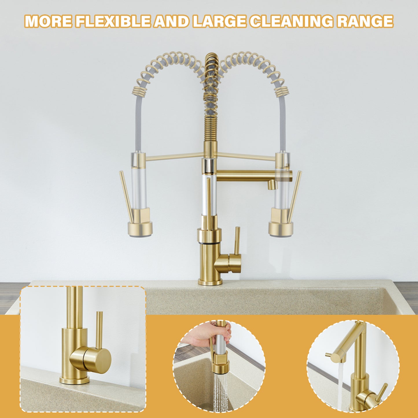 Single Handle Pull-Down Sprayer Kitchen Faucet in Brushed Gold Questions & Answers