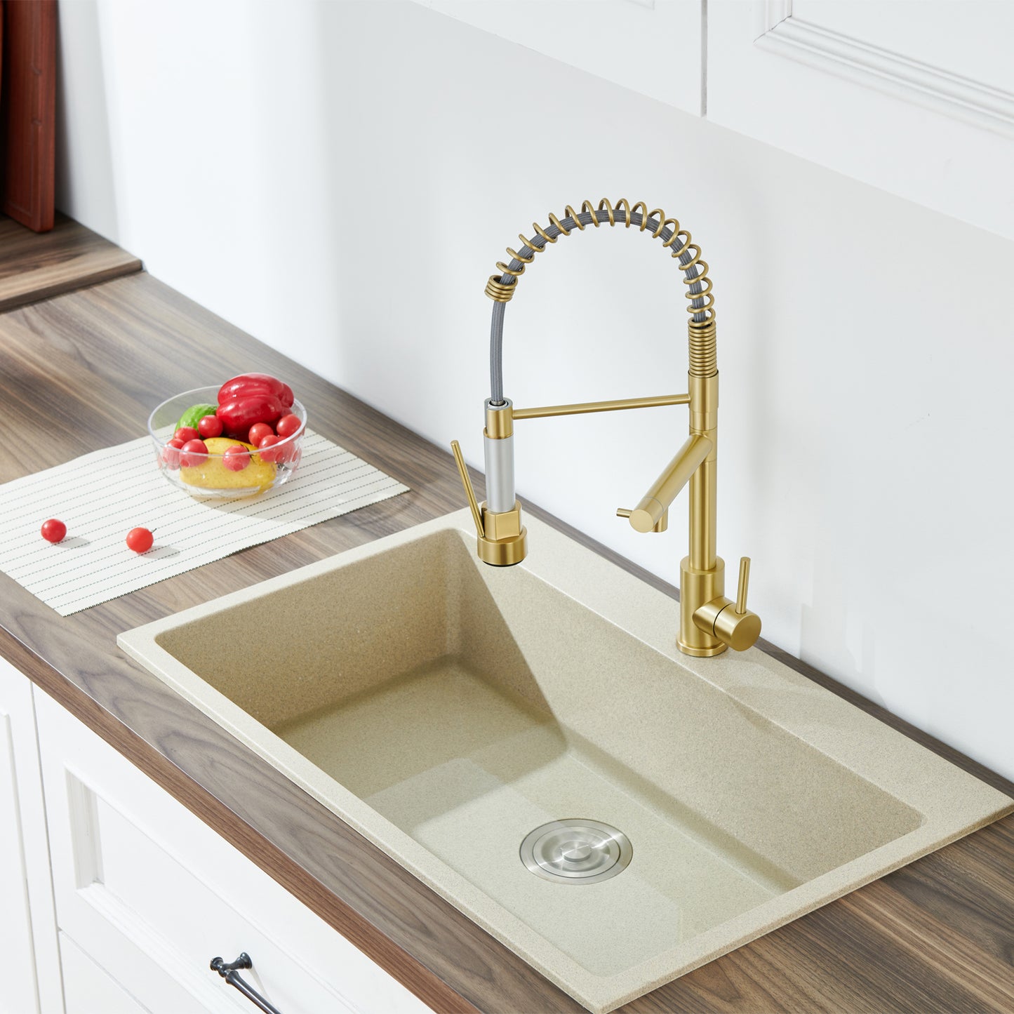 Single Handle Pull-Down Sprayer Kitchen Faucet in Brushed Gold Questions & Answers