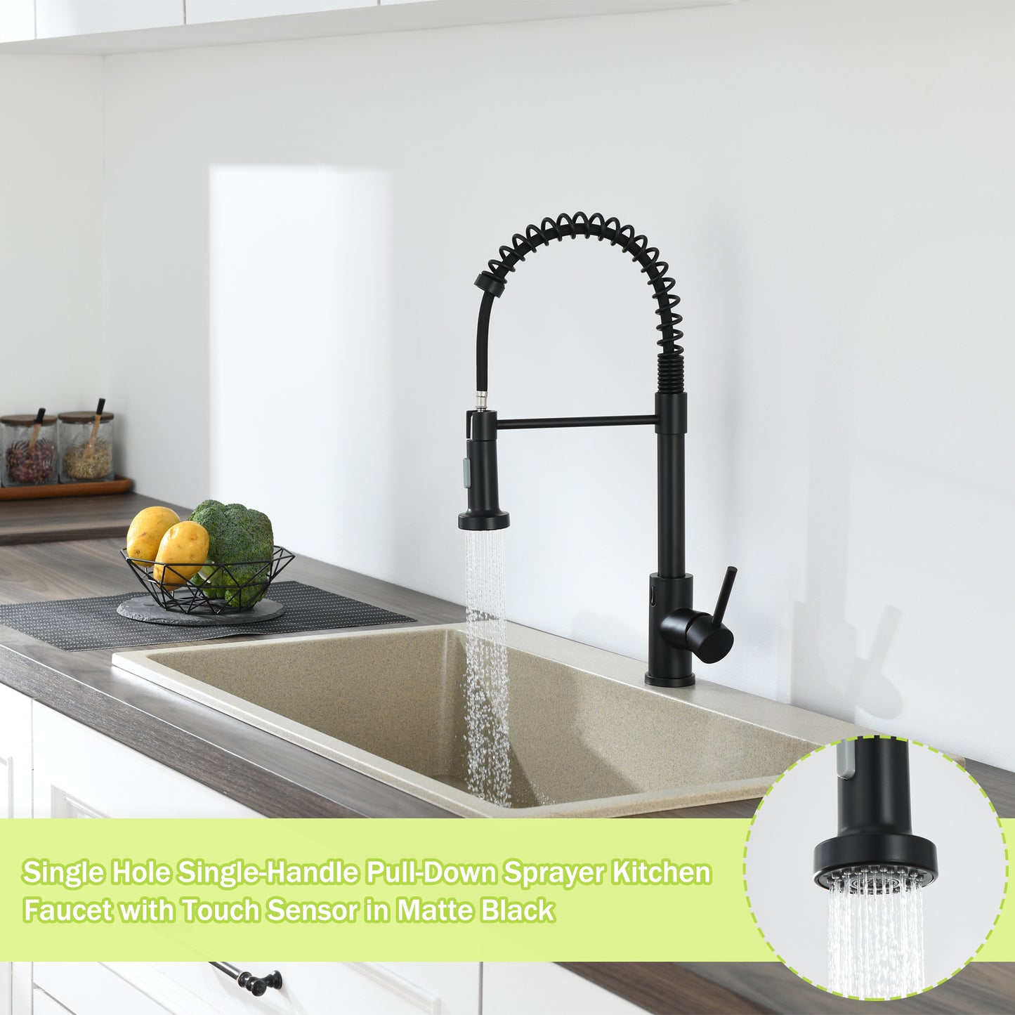 Single Handle Pull-Down Sprayer Kitchen Faucet with Touch Sensor in Matte Black