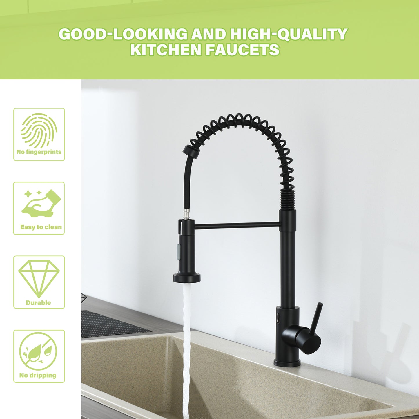 Single Handle Pull-Down Sprayer Kitchen Faucet with Touch Sensor in Matte Black