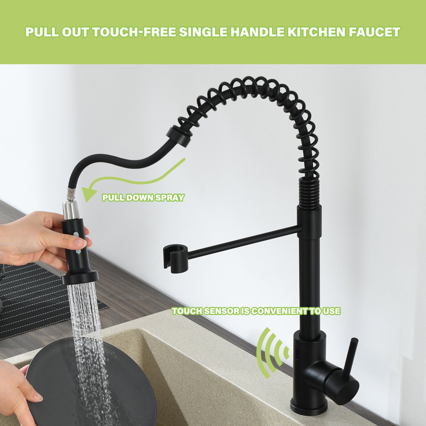Single Handle Pull-Down Sprayer Kitchen Faucet with Touch Sensor in Matte Black