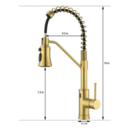Single Handle Pull Out Sprayer Kitchen Faucet in Brushed Gold