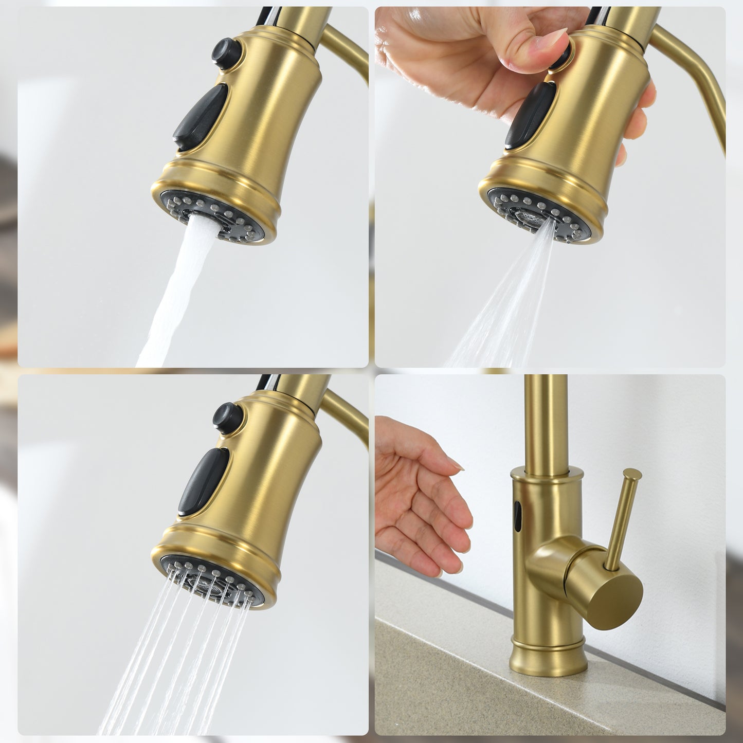 Single Handle Pull Out Sprayer Kitchen Faucet in Brushed Gold
