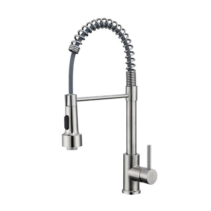LED Single Handle Pull Down Sprayer Kitchen Faucet with Advanced Spray 1-Hole Brass Kitchen Sink Taps in Brushed Nickel