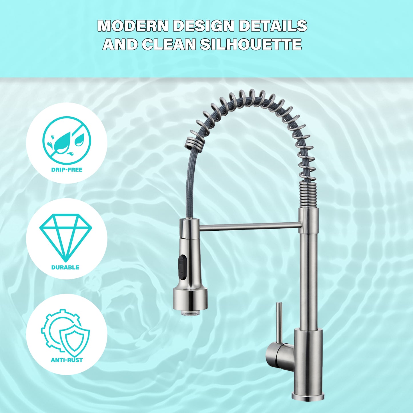 LED Single Handle Pull Down Sprayer Kitchen Faucet with Advanced Spray 1-Hole Brass Kitchen Sink Taps in Brushed Nickel