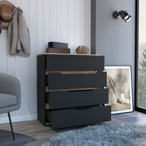 Drawer Dresser 35"H, Four Drawers, Superior Top, Black / Light Oak