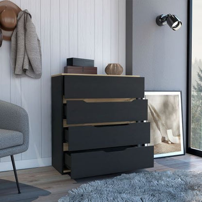 Drawer Dresser 35"H, Four Drawers, Superior Top, Black / Light Oak
