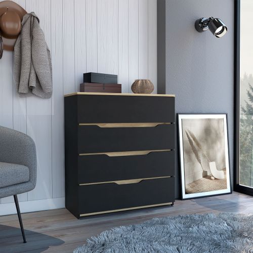 Drawer Dresser 35"H, Four Drawers, Superior Top, Black / Light Oak