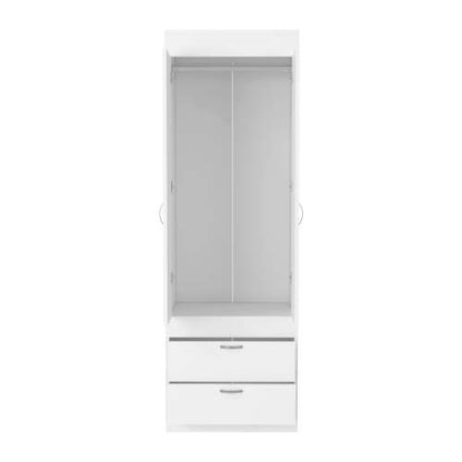 Armoire 70H", Double Door Cabinet, Two Drawers, Metal Handles, Rod, White
