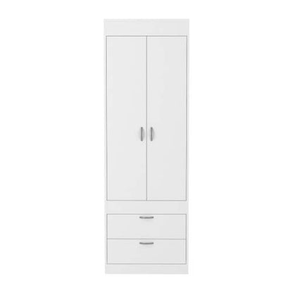 Armoire 70H", Double Door Cabinet, Two Drawers, Metal Handles, Rod, White