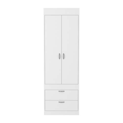 Armoire 70H", Double Door Cabinet, Two Drawers, Metal Handles, Rod, White