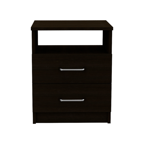Black Nightstand with 2 Drawers and Open Shelf, Modern Bedside Table