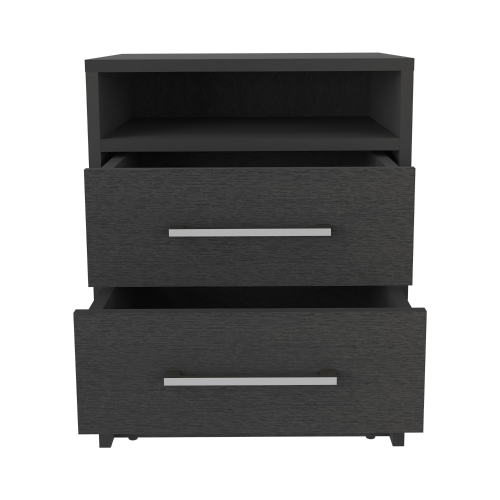 Black Nightstand with 2 Drawers & Open Shelf