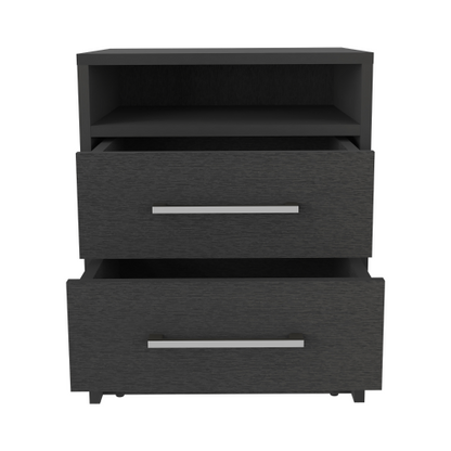 Black Nightstand with 2 Drawers & Open Shelf
