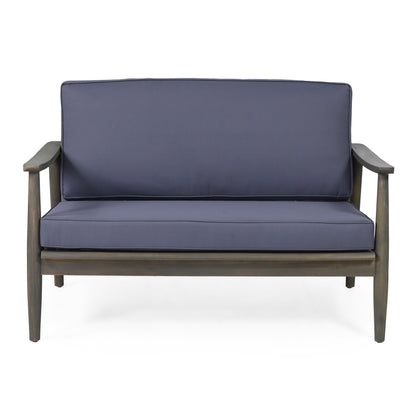 Patio Loveseat and Coffee Table Set, Patio Furniture Set with Cushion, Acacia Wood Frame Conversation Set for Garden, Backyard, Porch and Poolside, Minimalistic Style