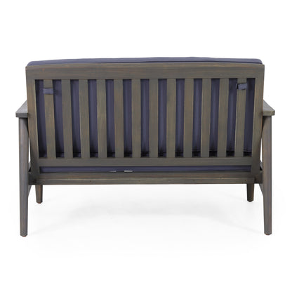 Patio Loveseat and Coffee Table Set, Patio Furniture Set with Cushion, Acacia Wood Frame Conversation Set for Garden, Backyard, Porch and Poolside, Minimalistic Style