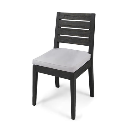 Outdoor Acacia Wood Armless Dining Chair with Cushions (Set of 2) , Sandblasted Dark Gray + Light Gray