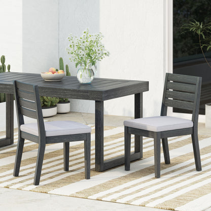 Outdoor Acacia Wood Armless Dining Chair with Cushions (Set of 2) , Sandblasted Dark Gray + Light Gray