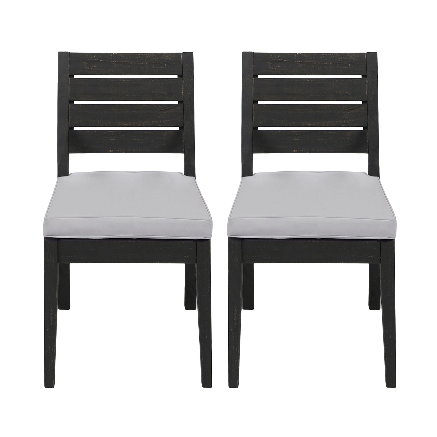 Outdoor Acacia Wood Armless Dining Chair with Cushions (Set of 2) , Sandblasted Dark Gray + Light Gray