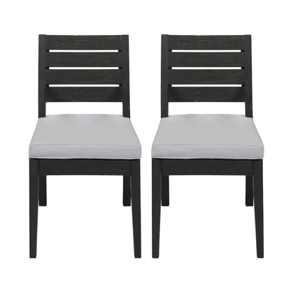 Outdoor Acacia Wood Armless Dining Chair with Cushions (Set of 2) , Sandblasted Dark Gray + Light Gray