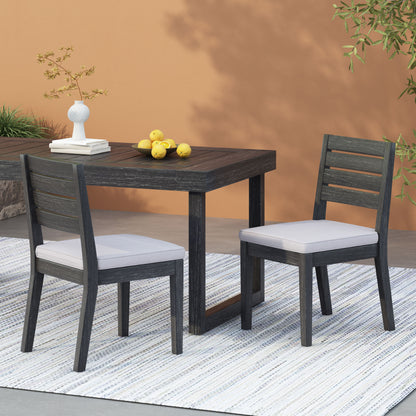 Outdoor Acacia Wood Armless Dining Chair with Cushions (Set of 2) , Sandblasted Dark Gray + Light Gray