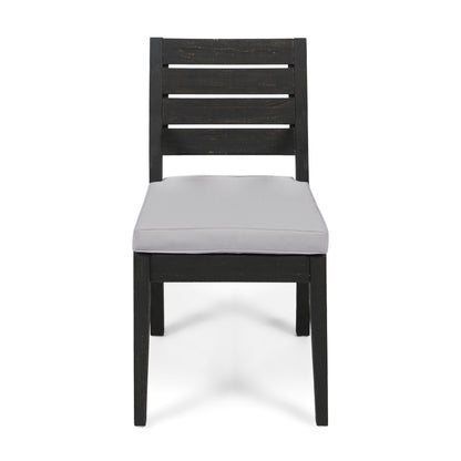 Outdoor Acacia Wood Armless Dining Chair with Cushions (Set of 2) , Sandblasted Dark Gray + Light Gray