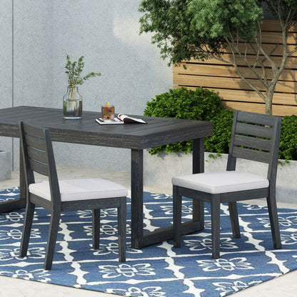 Outdoor Acacia Wood Armless Dining Chair with Cushions (Set of 2) , Sandblasted Dark Gray + Light Gray