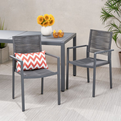 Outdoor Modern Aluminum Dining Chair with Rope Seat (Set of 2), Gray and Dark Gray
