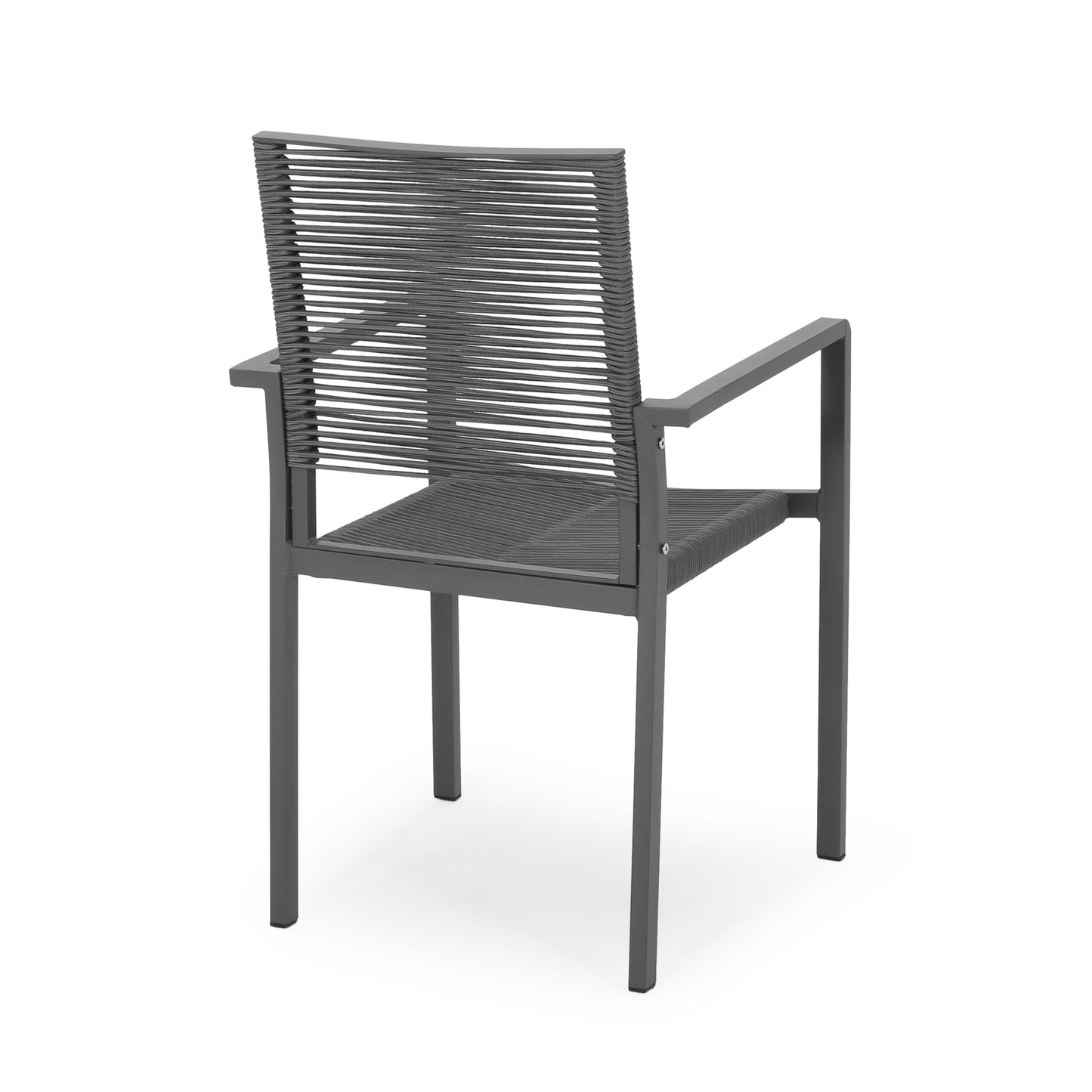 Outdoor Modern Aluminum Dining Chair with Rope Seat (Set of 2), Gray and Dark Gray