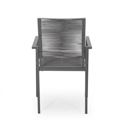 Outdoor Modern Aluminum Dining Chair with Rope Seat (Set of 2), Gray and Dark Gray