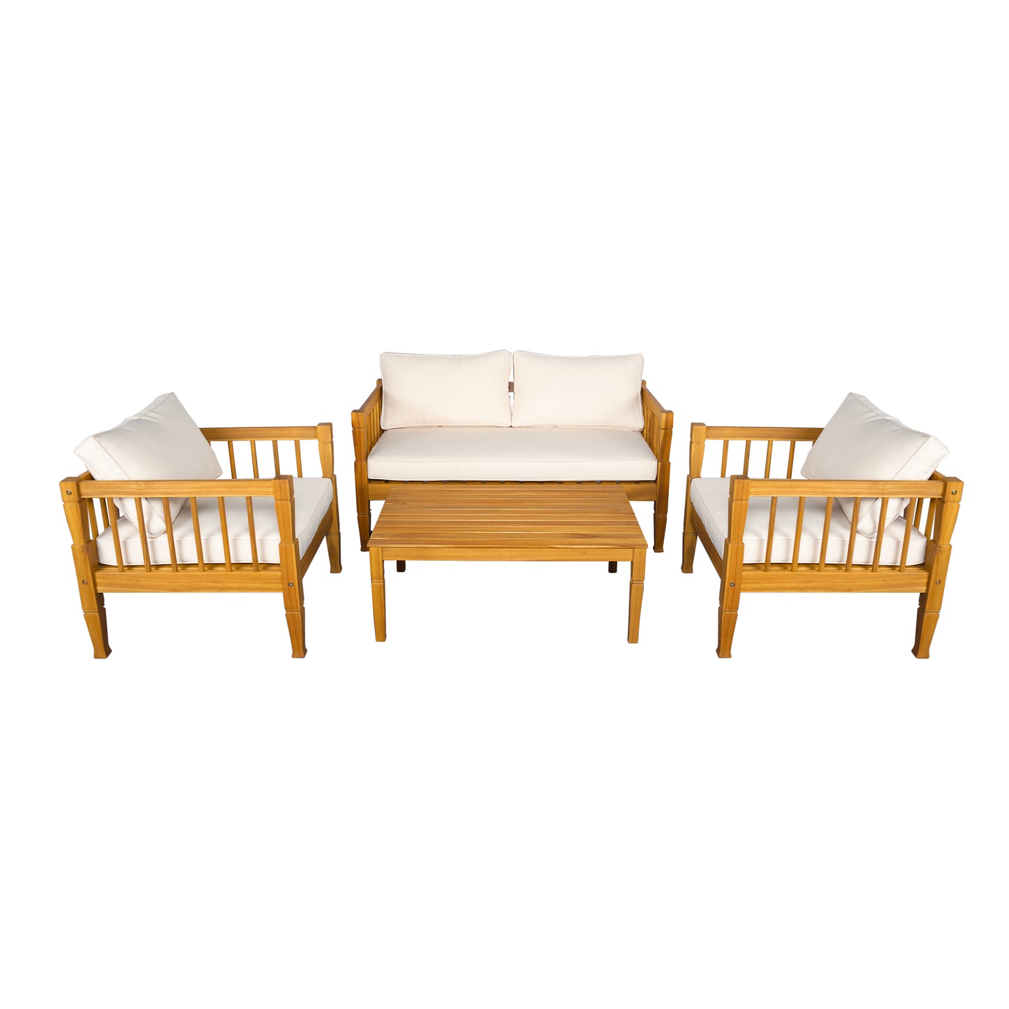 4-Piece Patio Furniture Set, Outdoor Furniture with coffee table, Patio Conversation Set Deep Seating with Thick Cushion for Backyard Porch Balcony,Teak finish