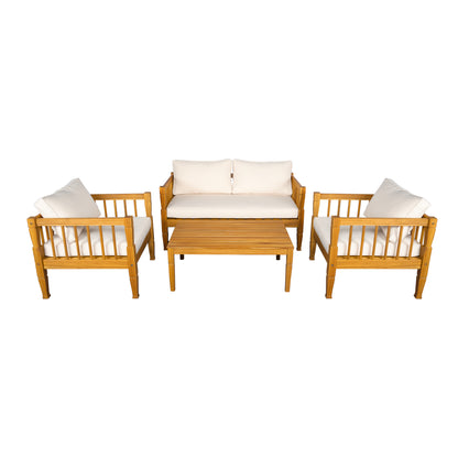 4-Piece Patio Furniture Set, Outdoor Furniture with coffee table, Patio Conversation Set Deep Seating with Thick Cushion for Backyard Porch Balcony,Teak finish