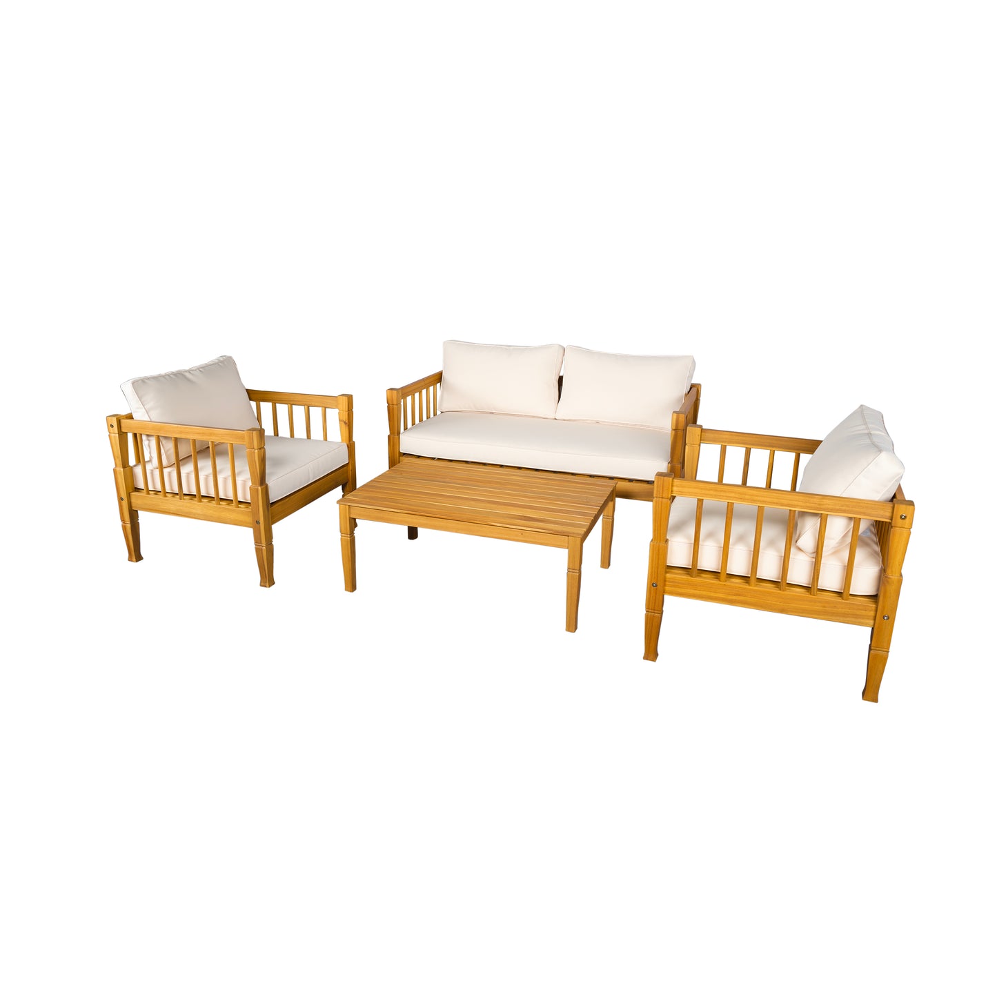 4-Piece Patio Furniture Set, Outdoor Furniture with coffee table, Patio Conversation Set Deep Seating with Thick Cushion for Backyard Porch Balcony,Teak finish