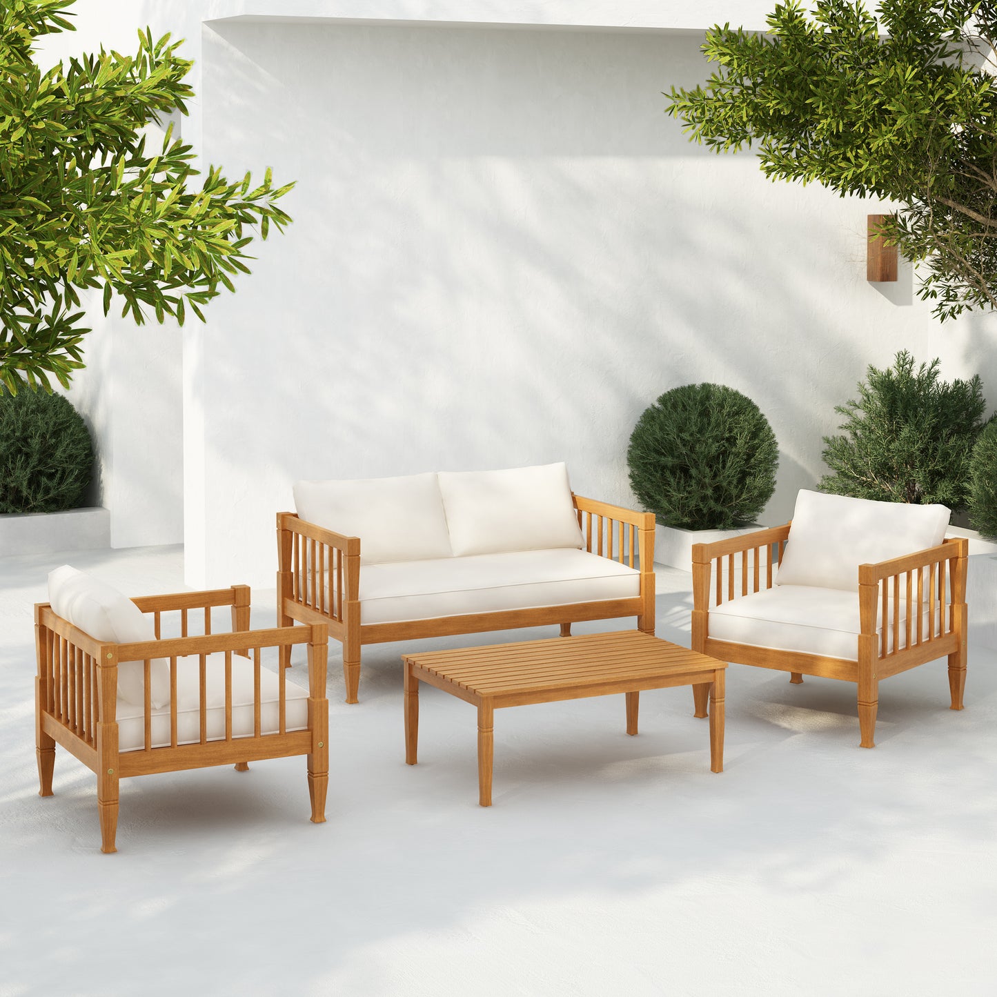 4-Piece Patio Furniture Set, Outdoor Furniture with coffee table, Patio Conversation Set Deep Seating with Thick Cushion for Backyard Porch Balcony,Teak finish