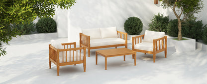 4-Piece Patio Furniture Set, Outdoor Furniture with coffee table, Patio Conversation Set Deep Seating with Thick Cushion for Backyard Porch Balcony,Teak finish